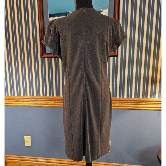 NY Collection Lined Gray Basic V-Neck Dress, Great for layering and Boots. LP - Picture 3 of 6